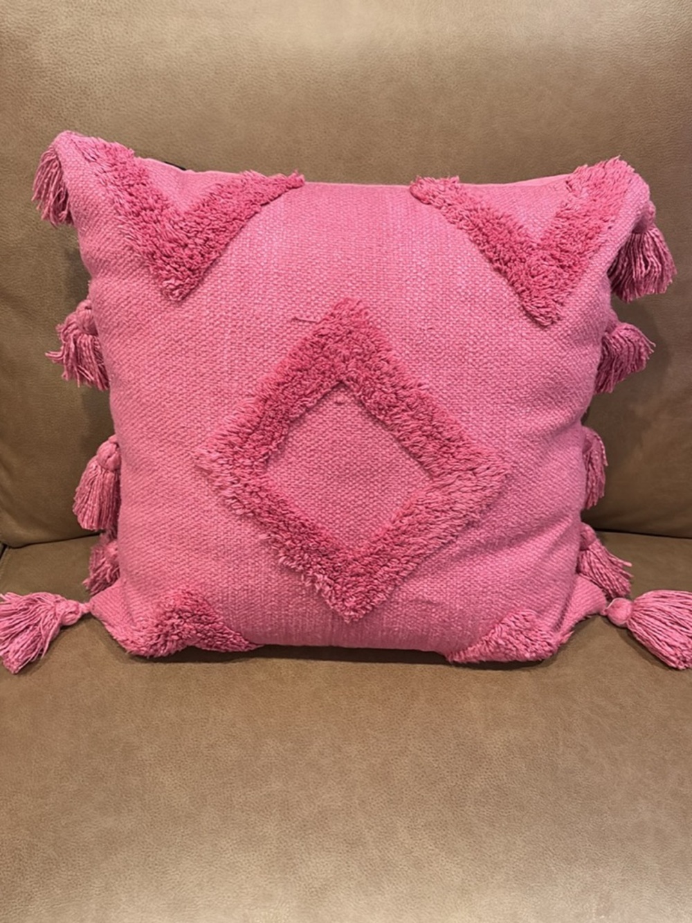 Magaschoni Pink Textured Tassel Accent Pillow (20x20 in)